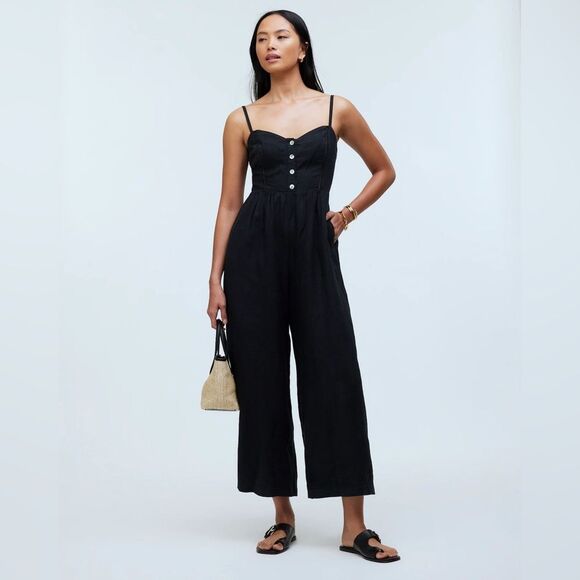NWT Madewell Women's Sleeveless Wide-Leg Jumpsuit in 100% Linen Size 00 - Picture 1 of 8